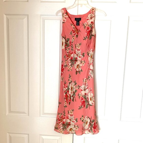 SILK MIDI DRESS Lined Sleeveless JONES NY SIGNATURE PETITE Sz 6 P - Picture 3 of 14